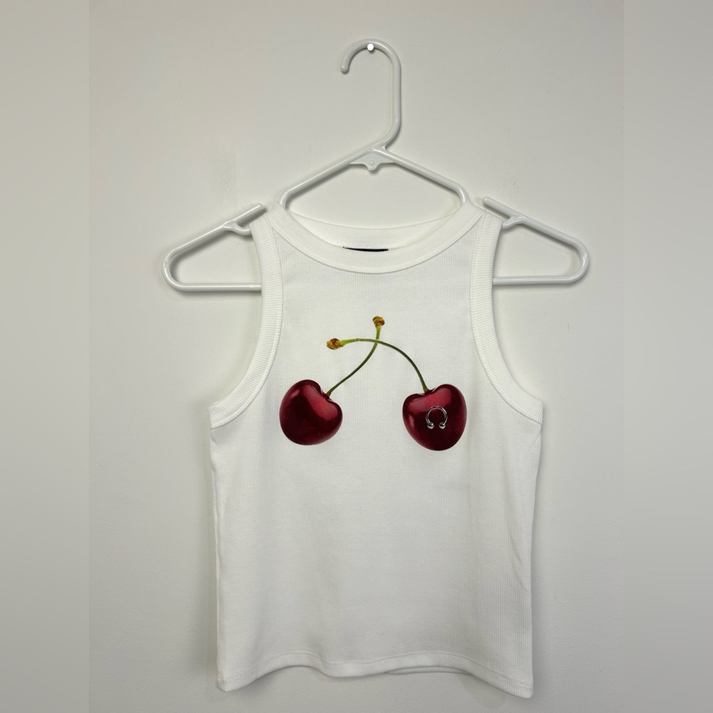 Cherry Print White Tank Top